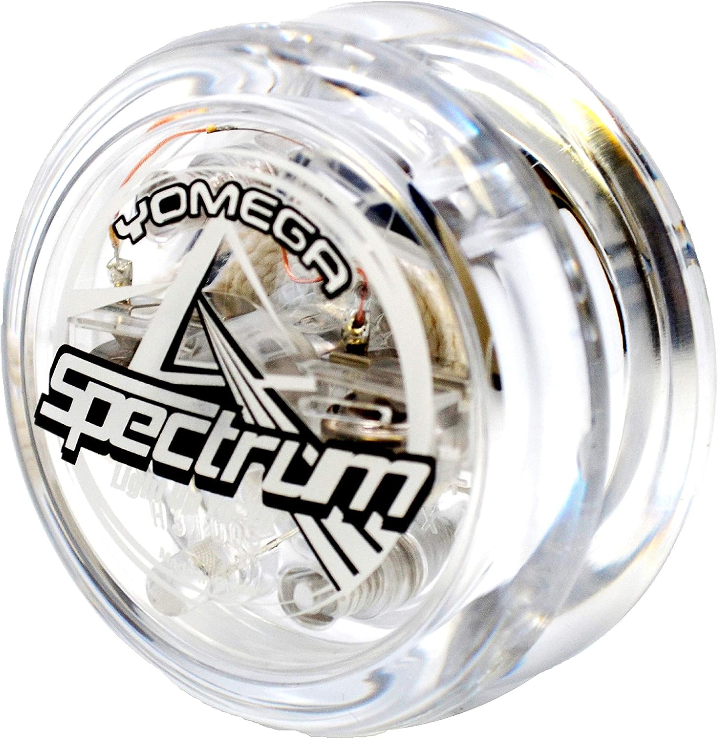 Yomega Spectrum light-up yo-yo in clear plastic showing the LED circuit inside